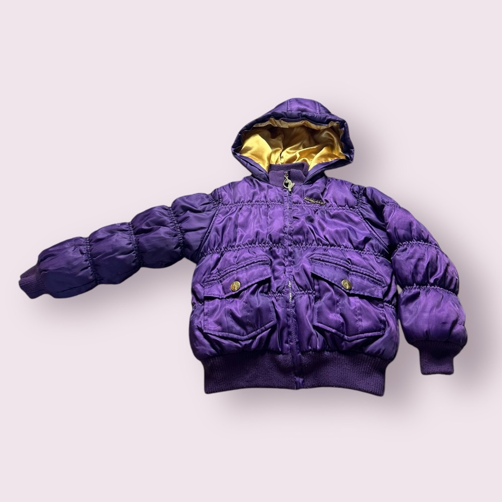 Girls Baby Phat Purple And Gold Puffer Winter Coat With Hood Size 6/6X